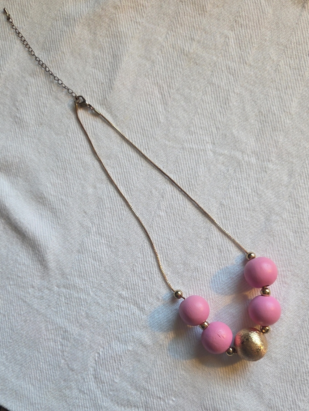 Gold-Tone Necklace with Pink Beads